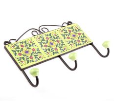 Yellow And Forest Green Floral Tiles Hooks
