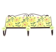 Yellow And Forest Green Leaf Floral Tiles Hooks Online