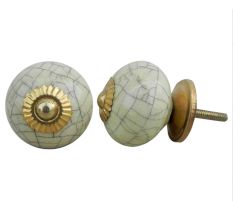 Light Yellow Crackle Ceramic Dresser Knob