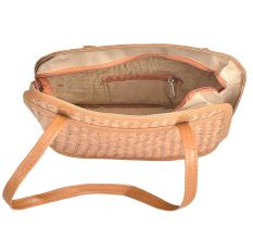 Eco Friendly  Bamboo  Handbag With Pocket And Faux Leather Handle
