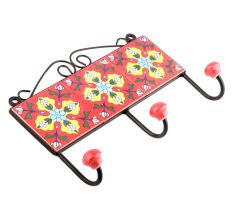 Red And Turquoise Flower Ceramic Tiles Hooks Online