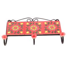 Red And Yellow Sunflower Ceramic Tiles Hooks