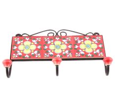 Red And Yellow Floral Ceramic Tiles Hooks