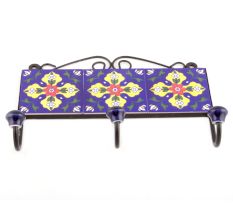 Navy Blue And Red Flower Ceramic Tiles Hooks