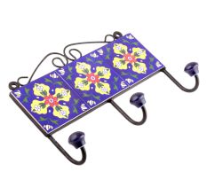 Navy Blue And Red Flower Ceramic Tiles Hooks