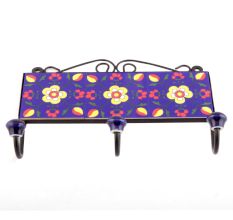 Navy Blue And Yellow Floral Ceramic Tiles Hooks Online