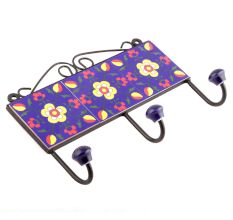 Navy Blue And Yellow Floral Ceramic Tiles Hooks Online