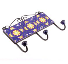 Navy Blue Yellow Sunflower Ceramic Tiles Hooks