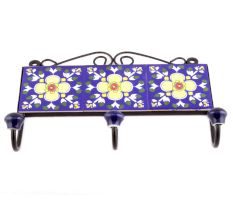 Navy Blue And Yellow Floral Ceramic Tiles Hooks Online