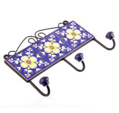 Navy Blue And Yellow Floral Ceramic Tiles Hooks Online