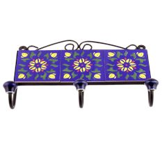 Navy Blue Ceramic Floral Tiles Hooks Online