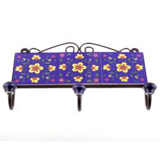 Navy Blue Red Tiny Ceramic Flower Tiles Hooks