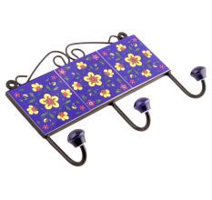 Navy Blue Red Tiny Ceramic Flower Tiles Hooks