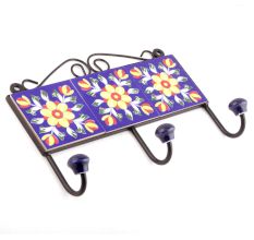 Navy Blue And Yellow Flower Ceramic Tiles Hooks Online