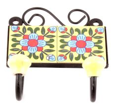 Yellow And Turquoise Floral Ceramic Tiles Hooks Online