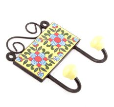 Yellow And Turquoise Floral Ceramic Tiles Hooks Online