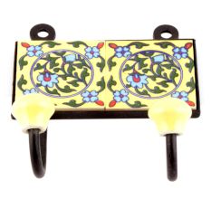 Yellow And Forest Green Leaf Floral Ceramic Tiles Hooks
