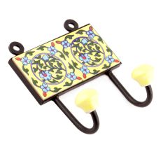 Yellow And Forest Green Leaf Floral Ceramic Tiles Hooks