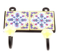Yellow And Turquoise Tiny Flower Ceramic Tiles Hooks Online