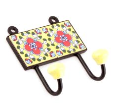 Yellow And Red Floral Ceramic Tiles Hooks