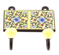 Yellow And Turquoise Wheel Flower Ceramic Tiles Hooks