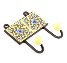 Yellow And Turquoise Wheel Flower Ceramic Tiles Hooks