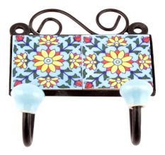 Turquoise Yellow Sunflower Ceramic Tiles Hooks