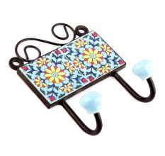 Turquoise Yellow Sunflower Ceramic Tiles Hooks