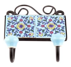 Turquoise And Yellow Wheel Flower Ceramic Tiles Hooks