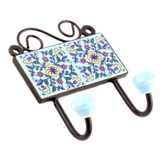 Turquoise And Yellow Wheel Flower Ceramic Tiles Hooks