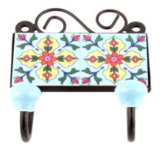 Turquoise And Red Tiny Flowrer Ceramic Tiles Hooks