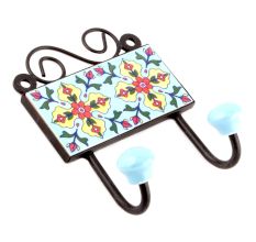Turquoise And Red Tiny Flowrer Ceramic Tiles Hooks
