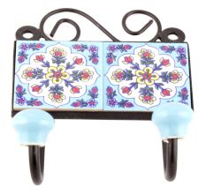 Turquoise White Floral Ceramic Tiles Hooks Online