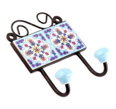 Turquoise White Floral Ceramic Tiles Hooks Online