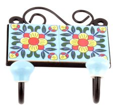 Turquoise And Red Floral Ceramic Tiles Hooks