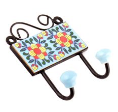 Turquoise And Red Floral Ceramic Tiles Hooks