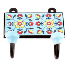Turquoise And Yellow Floral Ceramic Tiles Hooks Online