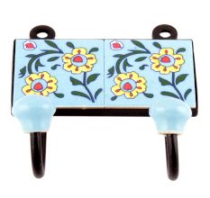 Turquoise Floral Ceramic Tiles Hooks Online