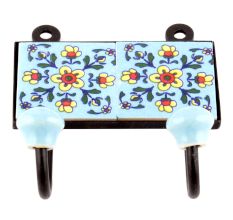 Turquoise Tiny Flower Ceramic Tiles Hooks
