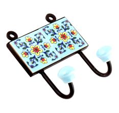 Turquoise Tiny Flower Ceramic Tiles Hooks