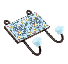 Turquoise Forest Green Floral Tiles Hooks