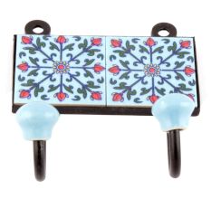 Turquoise Tiny Flower Ceramic Tiles Hooks
