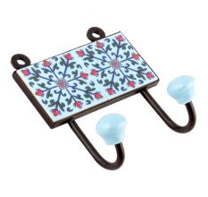 Turquoise Tiny Flower Ceramic Tiles Hooks