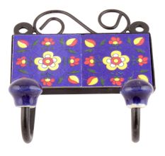 Navy Blue Floral Ceramic Tiles Hooks
