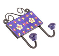 Navy Blue Floral Ceramic Tiles Hooks