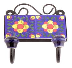 Navy Blue And Yellow Floral Ceramic Tiles Hooks Online