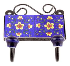 Navy Blue Yellow Tiny Flower Ceramic Tiles Hooks Online