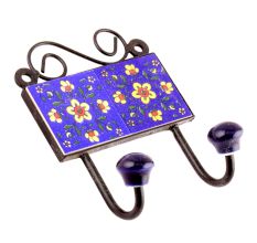 Navy Blue Yellow Tiny Flower Ceramic Tiles Hooks Online