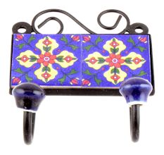 Navy Blue And Red Tiny Flower Ceramic Tiles Hooks