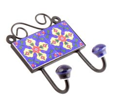 Navy Blue And Red Tiny Flower Ceramic Tiles Hooks